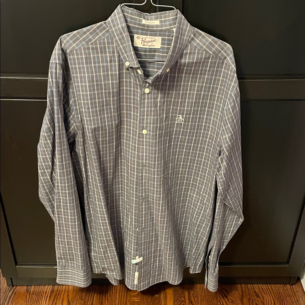 Original Penguin Men's Checkered button down long sleeve Shirt size Large